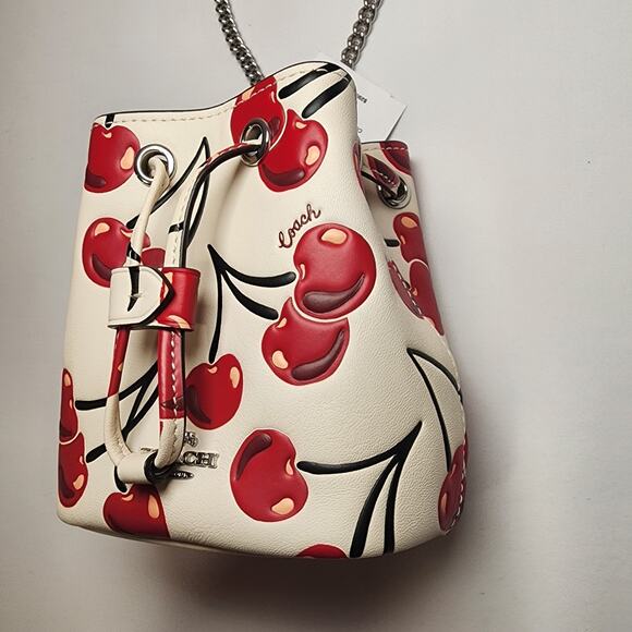 NWT COACH CZ030 Drawstring Wristlet With Cherry Print Chalk Multi - Picture 2 of 10